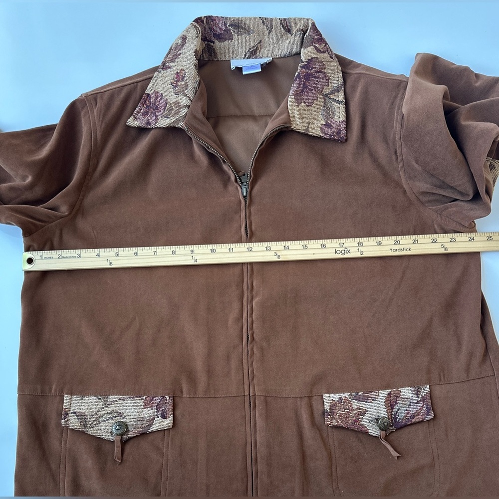 Vintage Susan Graver Brown Floral Zip Front Unique Tapestry Jacket Women’s XL - Picture 4 of 5